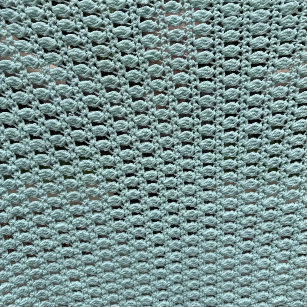 Handmade Crochet Afghan Throw 47x55 Mint Green Puff Stitch Scalloped Edge